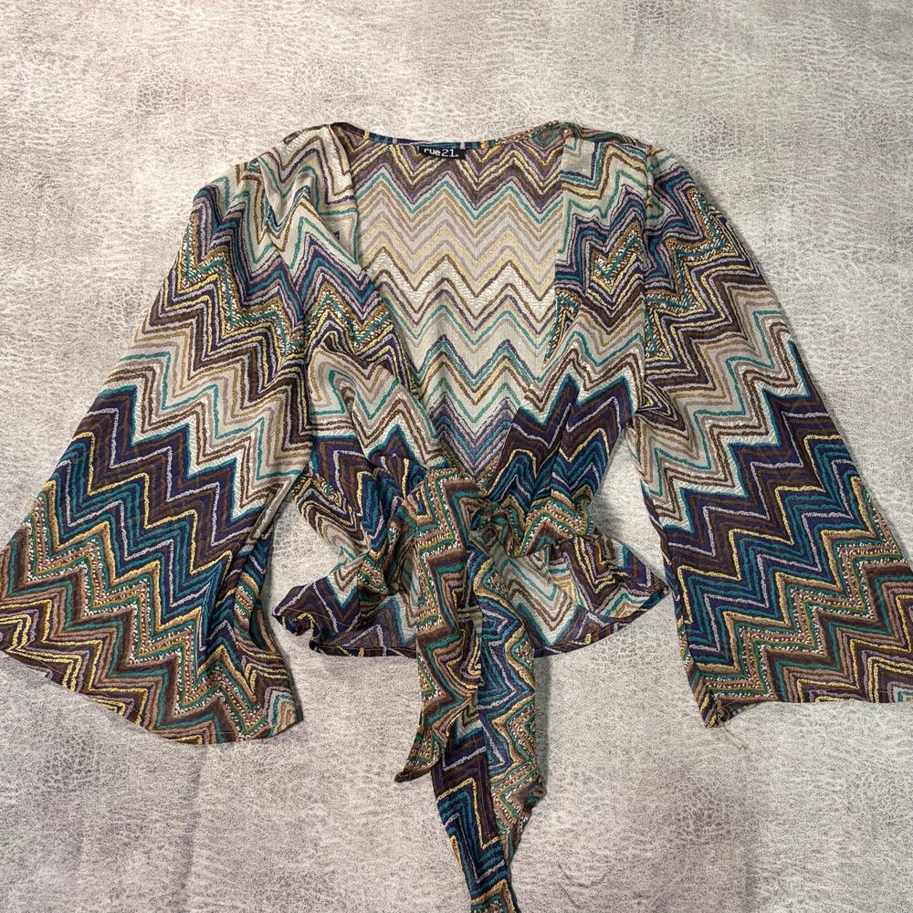 Y2k Striped Chevron Wrap Blouse